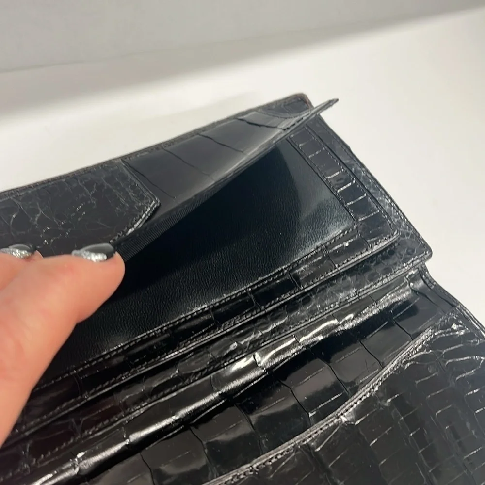 Acare Black Crocodile Patent Long Bifold Checkbook Cover Wallet - Argentina